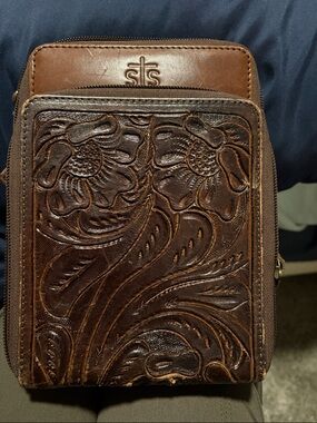 STS Ranchwear Brown Tooled Leather Crossbody Bag